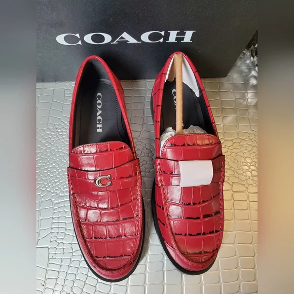 Coach NWB Joselyn Embossed Croc Loafers Dark Ruby Size 7B - Picture 9 of 16